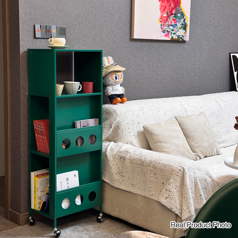 Contemporary Industrial Carbon Steel Rectangular Movable Storage Shelf 3-Tier For Living Room & Study