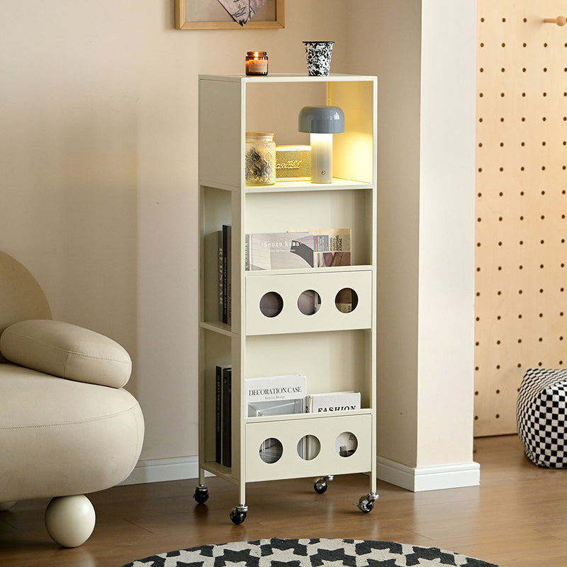 Contemporary Industrial Carbon Steel Rectangular Movable Storage Shelf 3-Tier For Living Room & Study