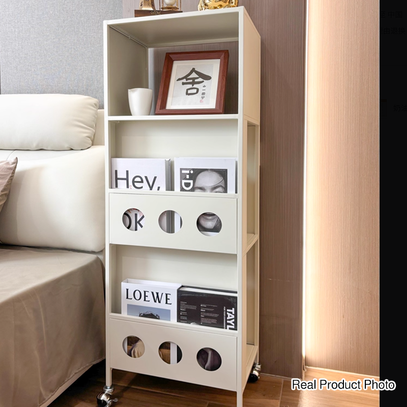 Contemporary Industrial Carbon Steel Rectangular Movable Storage Shelf 3-Tier For Living Room & Study