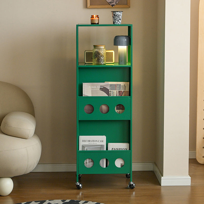 Contemporary Industrial Carbon Steel Rectangular Movable Storage Shelf 3-Tier For Living Room & Study