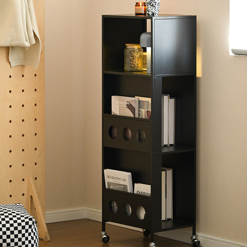 Contemporary Industrial Carbon Steel Rectangular Movable Storage Shelf 3-Tier For Living Room & Study