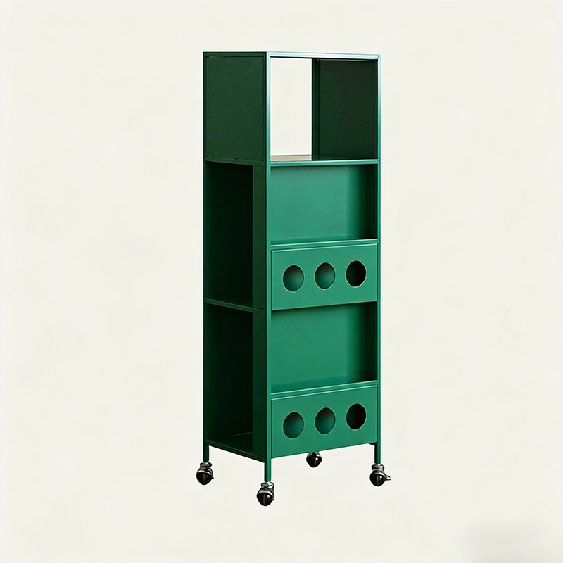Contemporary Industrial Carbon Steel Rectangular Movable Storage Shelf 3-Tier For Living Room & Study