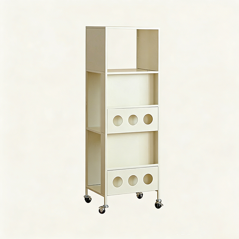 Contemporary Industrial Carbon Steel Rectangular Movable Storage Shelf 3-Tier For Living Room & Study