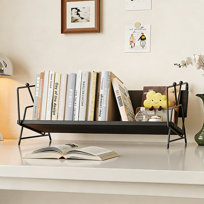 Modern Minimalist Plywood Stainless Steel Carbon Steel Rectangular Lightweight Desktop Bookshelf 1-Layer For Bedroom & Study