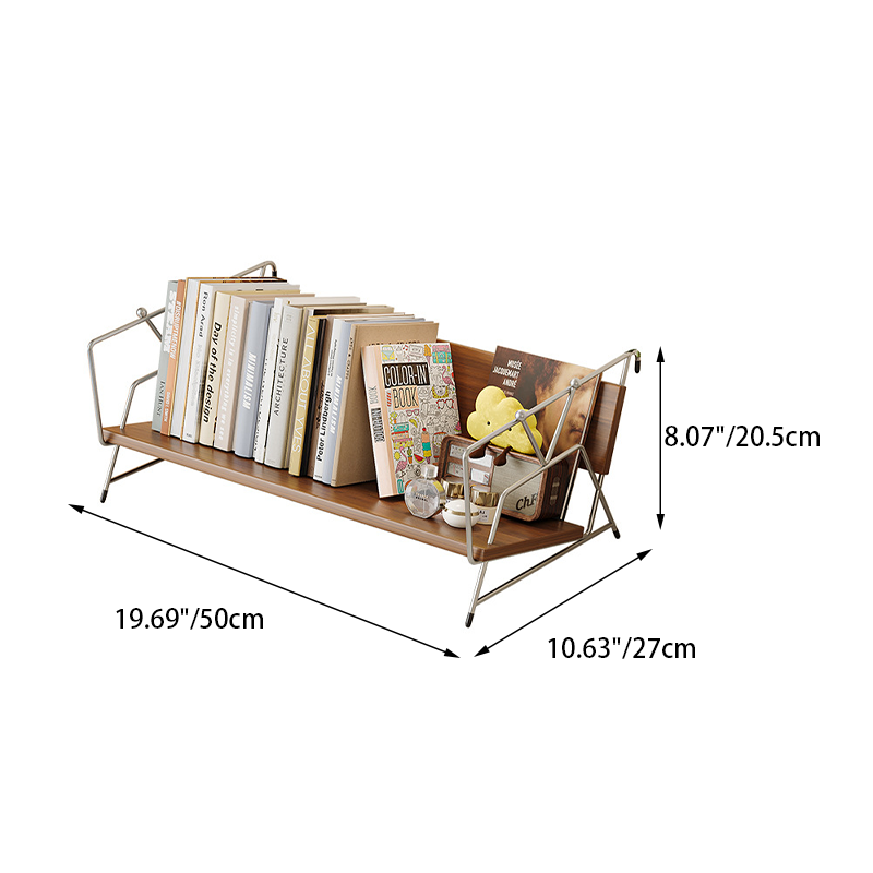 Modern Minimalist Plywood Stainless Steel Carbon Steel Rectangular Lightweight Desktop Bookshelf 1-Layer For Bedroom & Study
