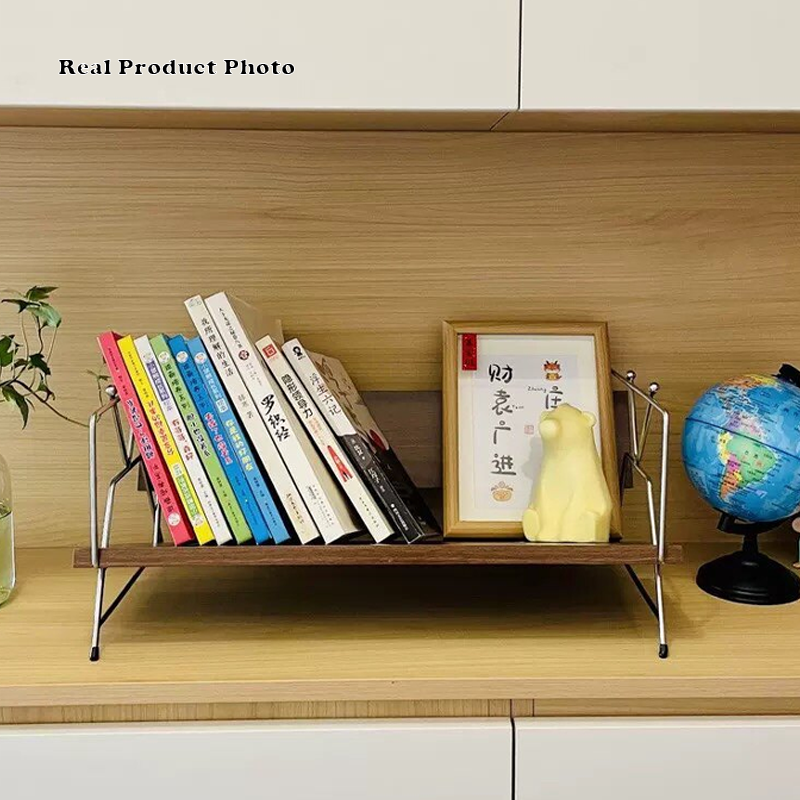Modern Minimalist Plywood Stainless Steel Carbon Steel Rectangular Lightweight Desktop Bookshelf 1-Layer For Bedroom & Study