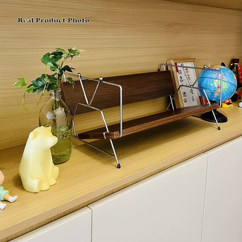 Modern Minimalist Plywood Stainless Steel Carbon Steel Rectangular Lightweight Desktop Bookshelf 1-Layer For Bedroom & Study