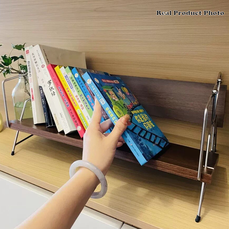 Modern Minimalist Plywood Stainless Steel Carbon Steel Rectangular Lightweight Desktop Bookshelf 1-Layer For Bedroom & Study