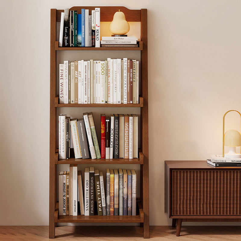 Traditional Japanese Rubberwood Rectangular Triangle Frame Floor-Standing Bookshelf 4-Tier For Living Room & Study