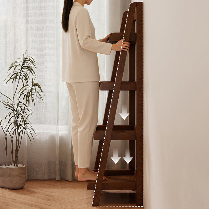 Traditional Japanese Rubberwood Rectangular Triangle Frame Floor-Standing Bookshelf 4-Tier For Living Room & Study