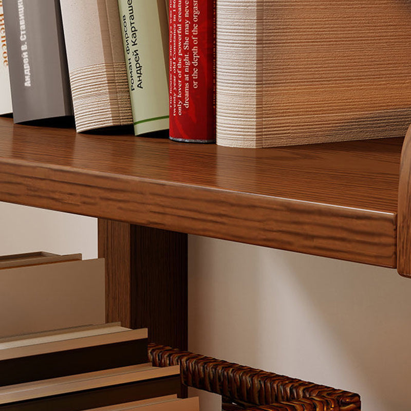 Traditional Japanese Rubberwood Rectangular Triangle Frame Floor-Standing Bookshelf 4-Tier For Living Room & Study