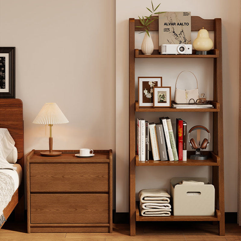 Traditional Japanese Rubberwood Rectangular Triangle Frame Floor-Standing Bookshelf 4-Tier For Living Room & Study