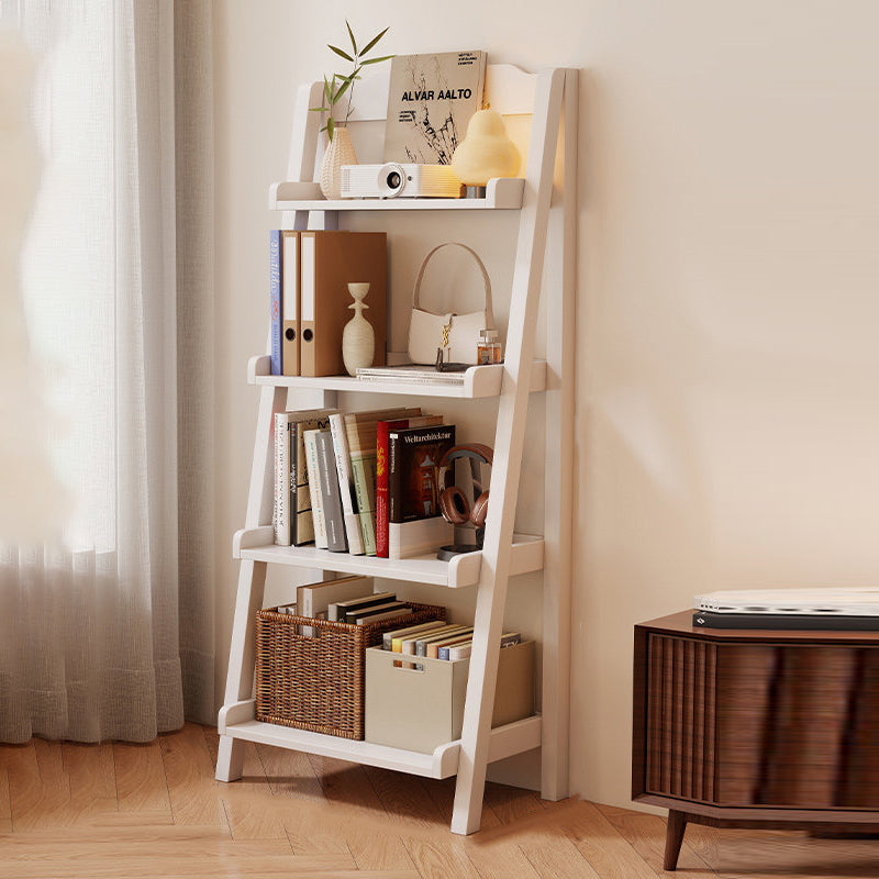 Traditional Japanese Rubberwood Rectangular Triangle Frame Floor-Standing Bookshelf 4-Tier For Living Room & Study