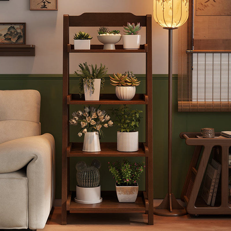 Traditional Japanese Rubberwood Rectangular Triangle Frame Floor-Standing Bookshelf 4-Tier For Living Room & Study