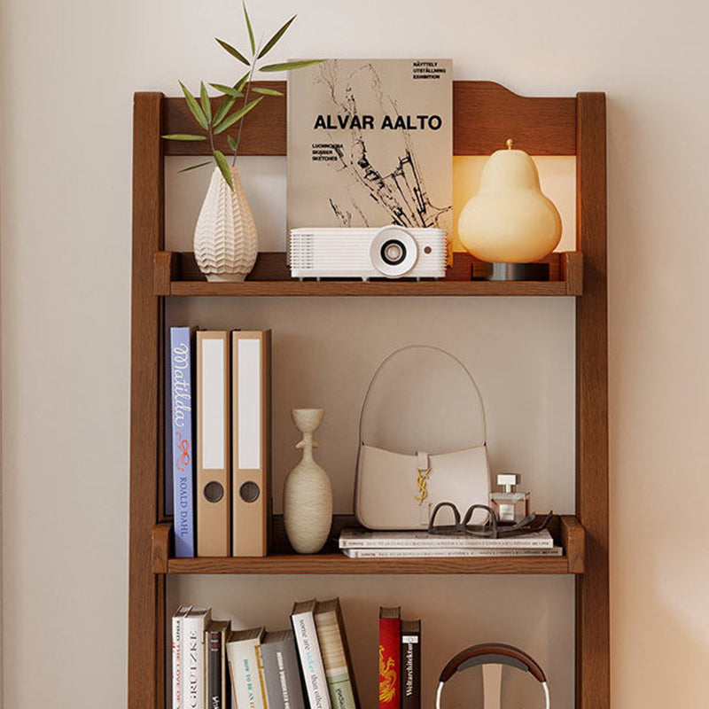 Traditional Japanese Rubberwood Rectangular Triangle Frame Floor-Standing Bookshelf 4-Tier For Living Room & Study
