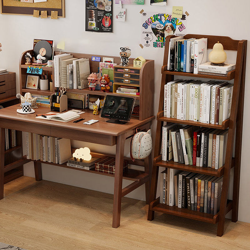 Traditional Japanese Rubberwood Rectangular Triangle Frame Floor-Standing Bookshelf 4-Tier For Living Room & Study