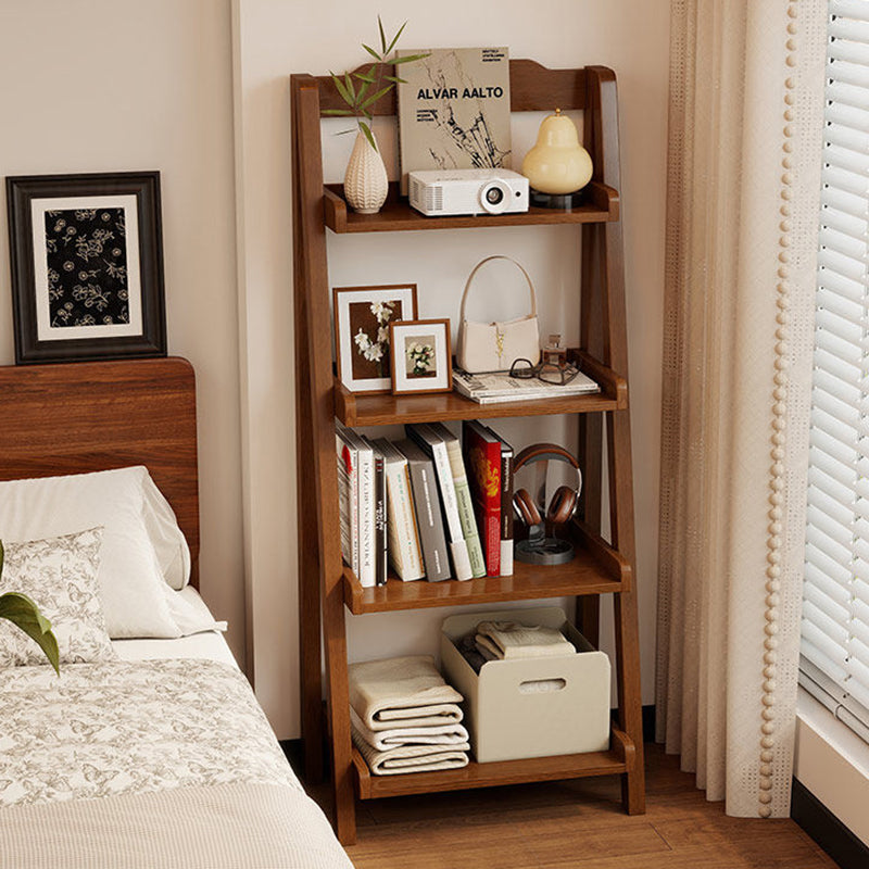 Traditional Japanese Rubberwood Rectangular Triangle Frame Floor-Standing Bookshelf 4-Tier For Living Room & Study