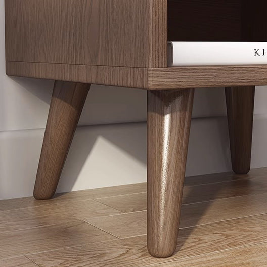 Modern Minimalist Rubberwood Rounded Square Nightstand With 1 Drawer For Bedroom Storage
