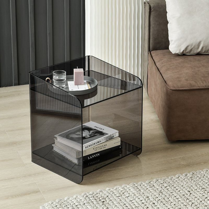 Contemporary Scandinavian Acrylic Square Nightstand 2-Tier For Bedroom