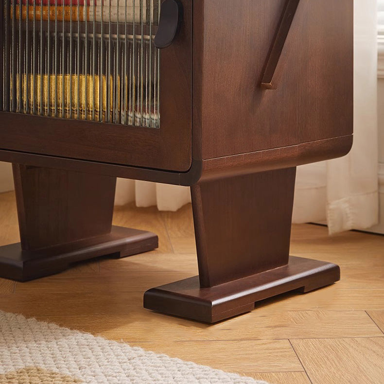 Contemporary Creative Solid Wood Glass Rounded Robot-Shaped Nightstand With 2 Storage For Bedroom & Living Room