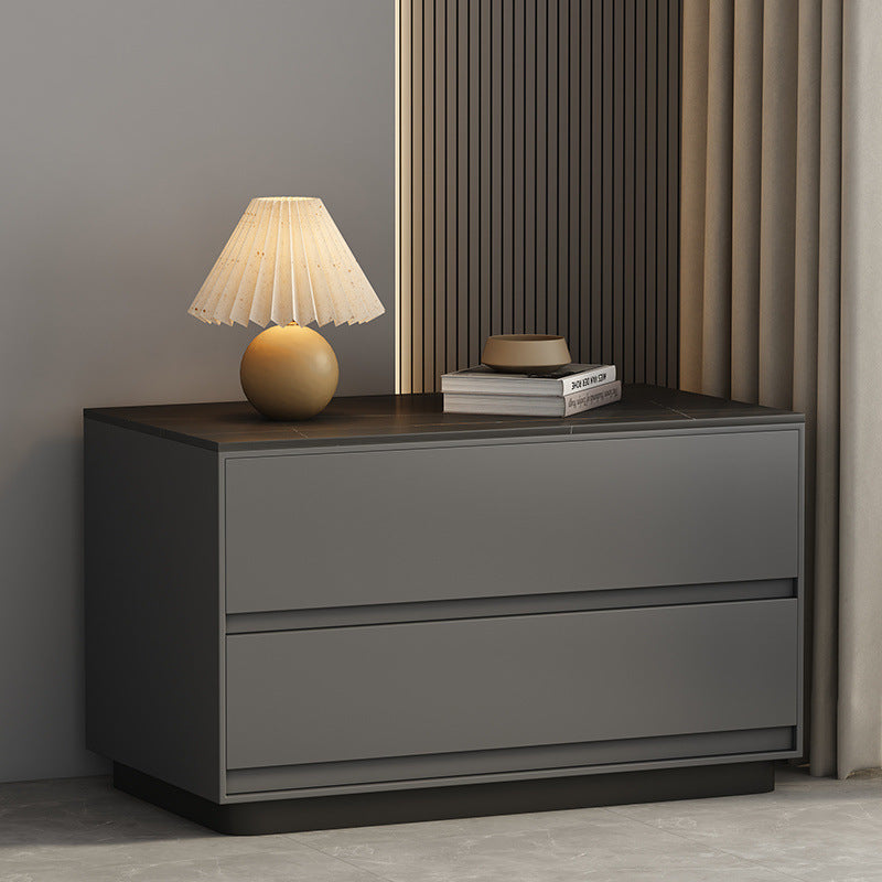Modern Minimalist Sintered Stone Microfiber Leather Plywood Rectangular Nightstand 2-Drawer For Bedroom