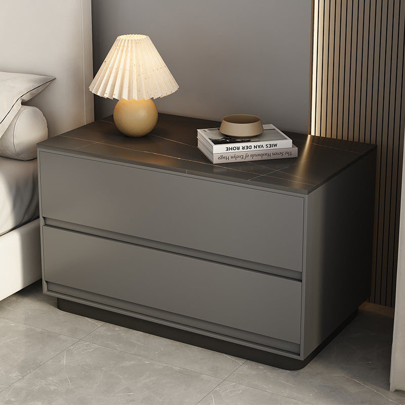 Modern Minimalist Sintered Stone Microfiber Leather Plywood Rectangular Nightstand 2-Drawer For Bedroom