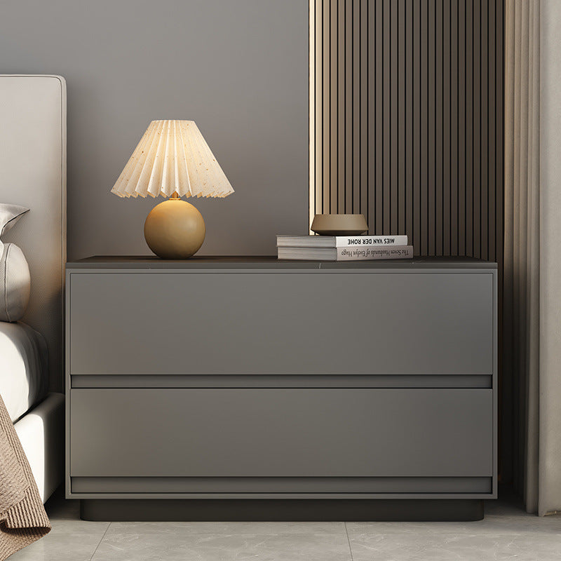 Modern Minimalist Sintered Stone Microfiber Leather Plywood Rectangular Nightstand 2-Drawer For Bedroom