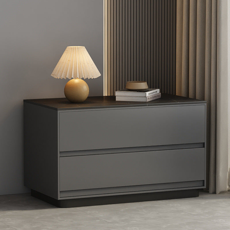 Modern Minimalist Sintered Stone Microfiber Leather Plywood Rectangular Nightstand 2-Drawer For Bedroom