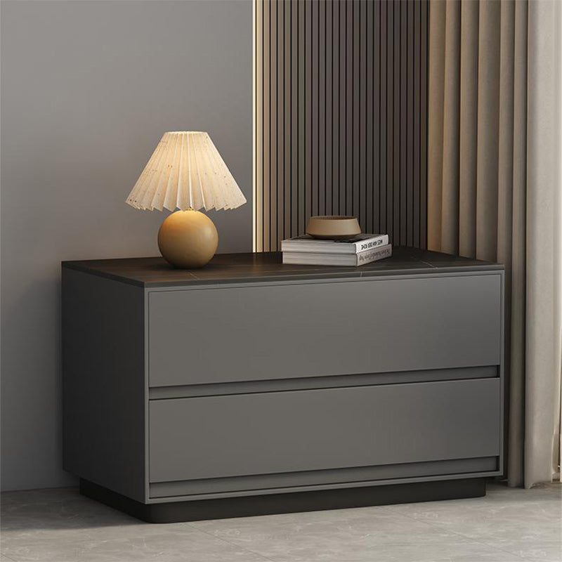Modern Minimalist Sintered Stone Microfiber Leather Plywood Rectangular Nightstand 2-Drawer For Bedroom