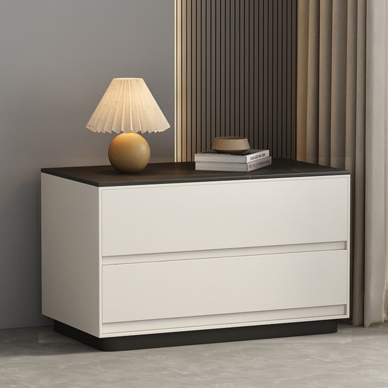 Modern Minimalist Sintered Stone Microfiber Leather Plywood Rectangular Nightstand 2-Drawer For Bedroom