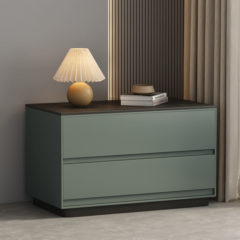 Modern Minimalist Sintered Stone Microfiber Leather Plywood Rectangular Nightstand 2-Drawer For Bedroom