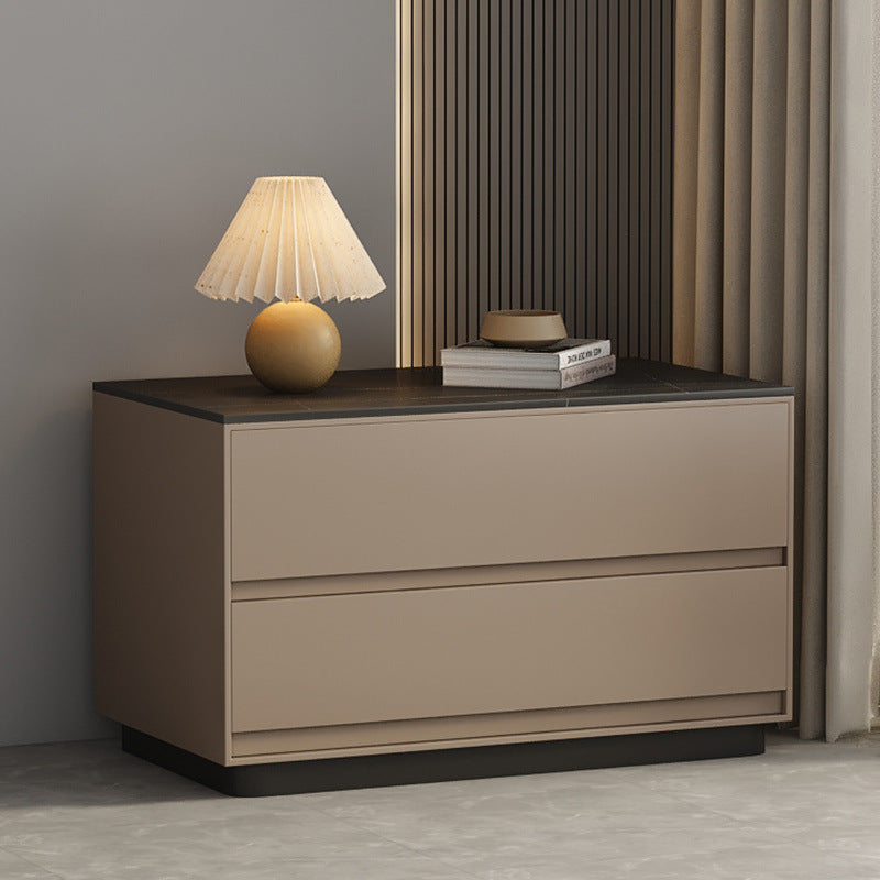Modern Minimalist Sintered Stone Microfiber Leather Plywood Rectangular Nightstand 2-Drawer For Bedroom
