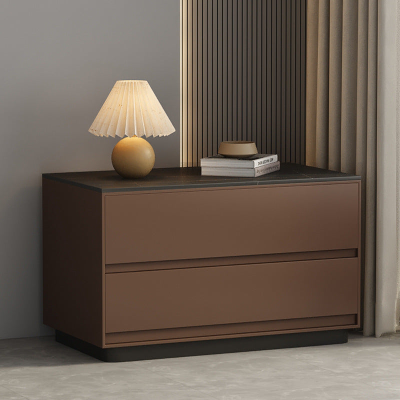 Modern Minimalist Sintered Stone Microfiber Leather Plywood Rectangular Nightstand 2-Drawer For Bedroom