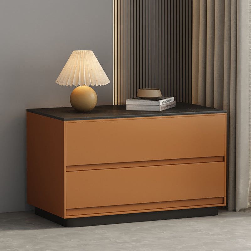 Modern Minimalist Sintered Stone Microfiber Leather Plywood Rectangular Nightstand 2-Drawer For Bedroom