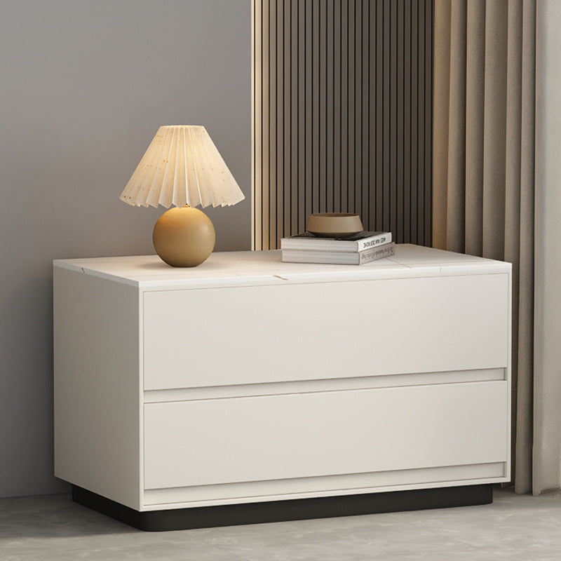 Modern Minimalist Sintered Stone Microfiber Leather Plywood Rectangular Nightstand 2-Drawer For Bedroom