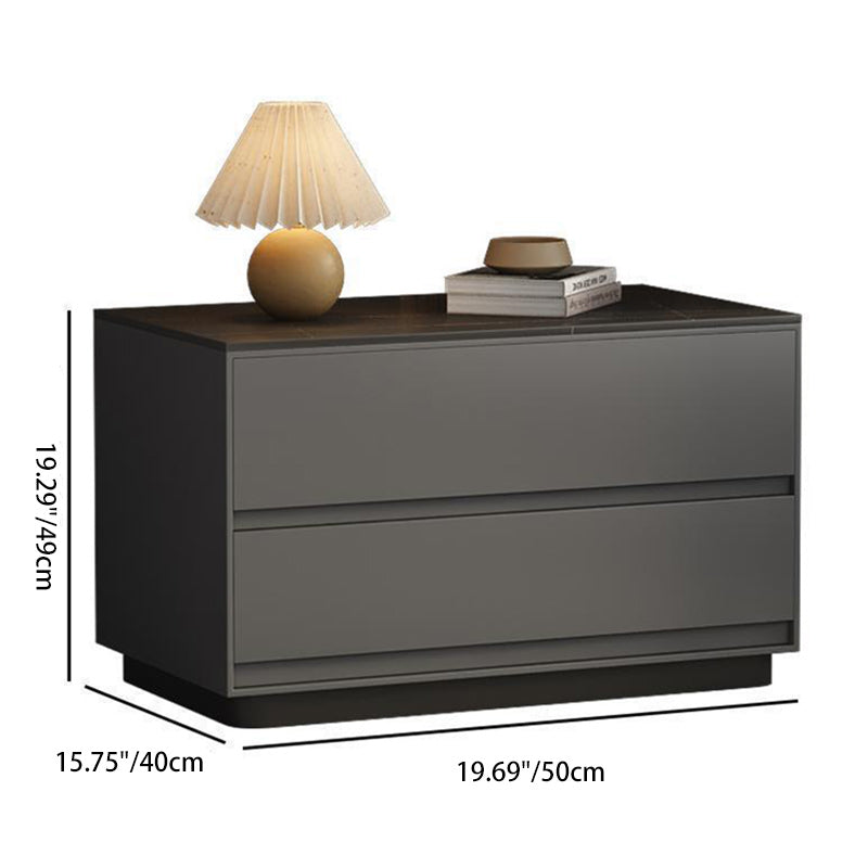 Modern Minimalist Sintered Stone Microfiber Leather Plywood Rectangular Nightstand 2-Drawer For Bedroom