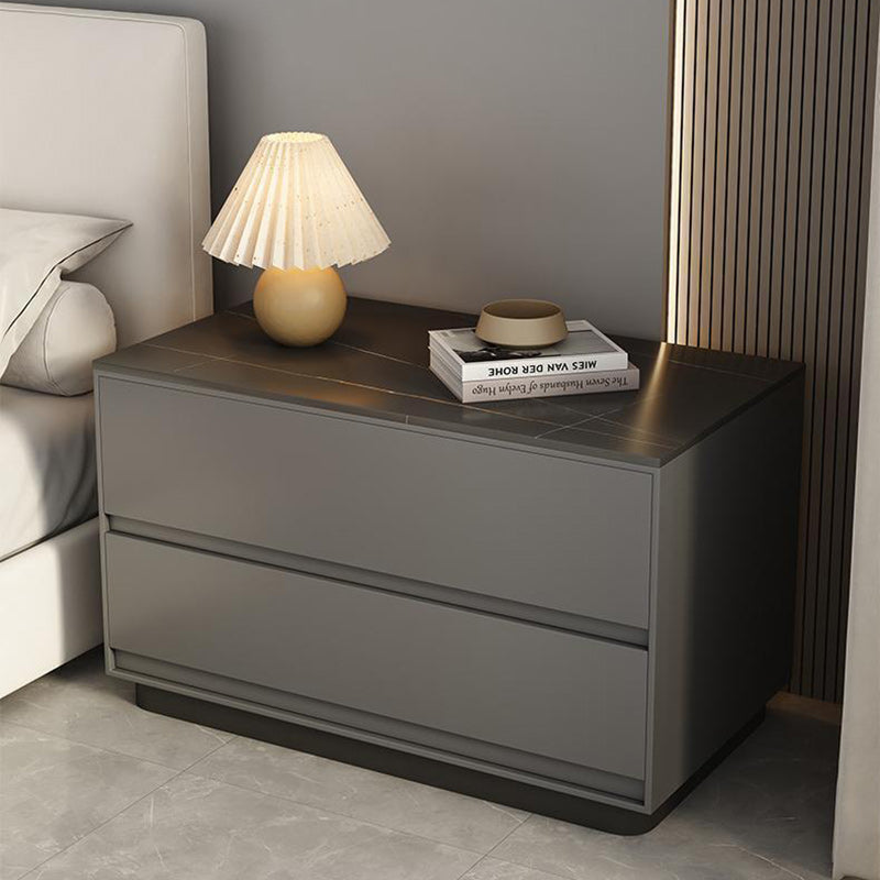Modern Minimalist Sintered Stone Microfiber Leather Plywood Rectangular Nightstand 2-Drawer For Bedroom