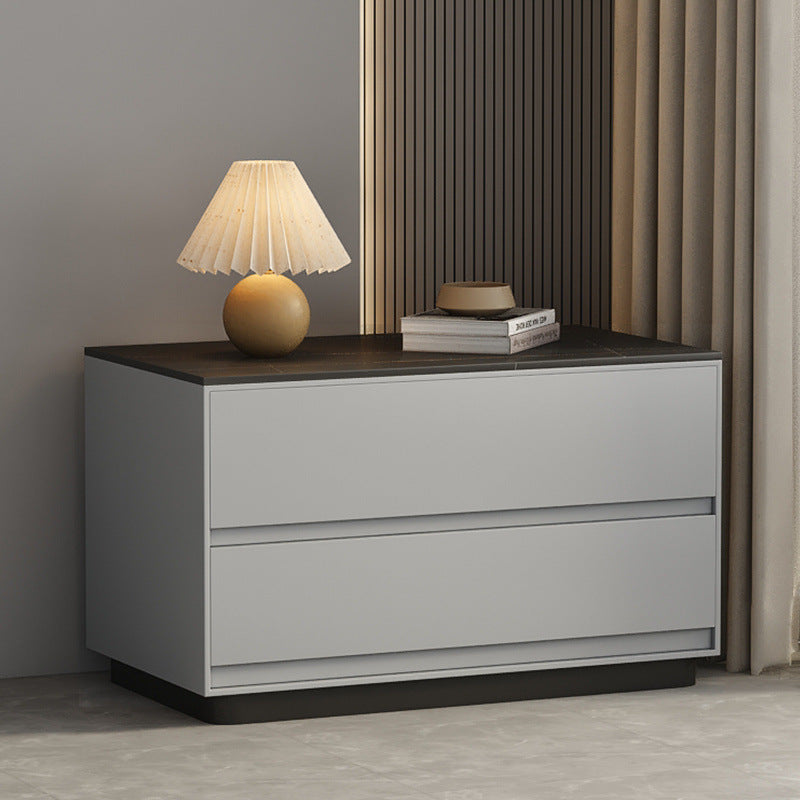 Modern Minimalist Sintered Stone Microfiber Leather Plywood Rectangular Nightstand 2-Drawer For Bedroom