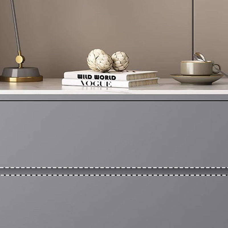 Modern Minimalist Solid Wood Sintered Stone Rectangular Nightstand With 2 Drawers For Bedroom