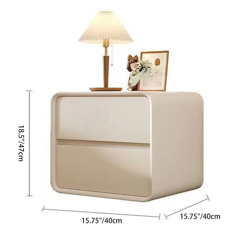 Modern Minimalist Faux Leather Plywood Solid Wood Rounded Rectangular Nightstand 2-Drawer For Bedroom