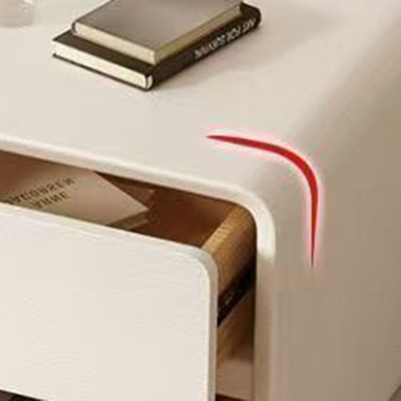 Modern Minimalist Faux Leather Plywood Solid Wood Rounded Rectangular Nightstand 2-Drawer For Bedroom