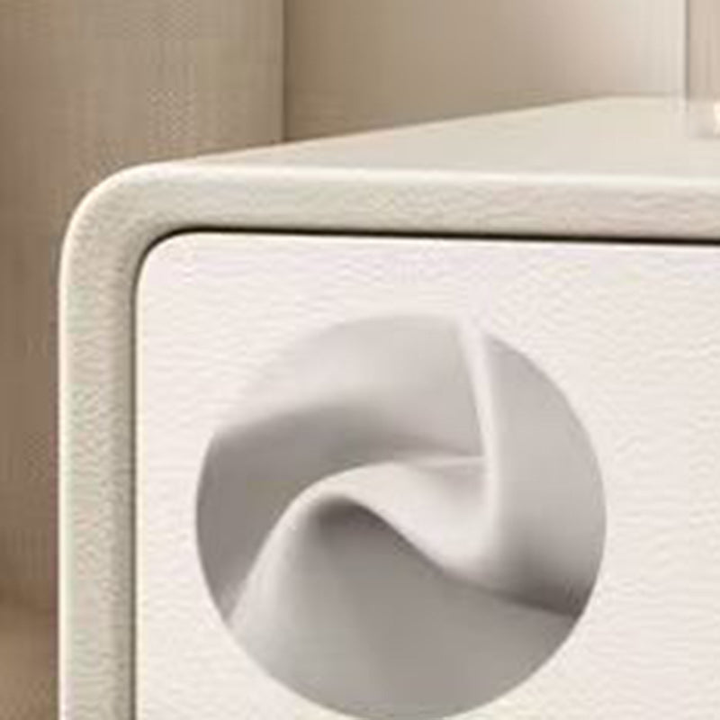 Modern Minimalist Faux Leather Plywood Solid Wood Rounded Rectangular Nightstand 2-Drawer For Bedroom