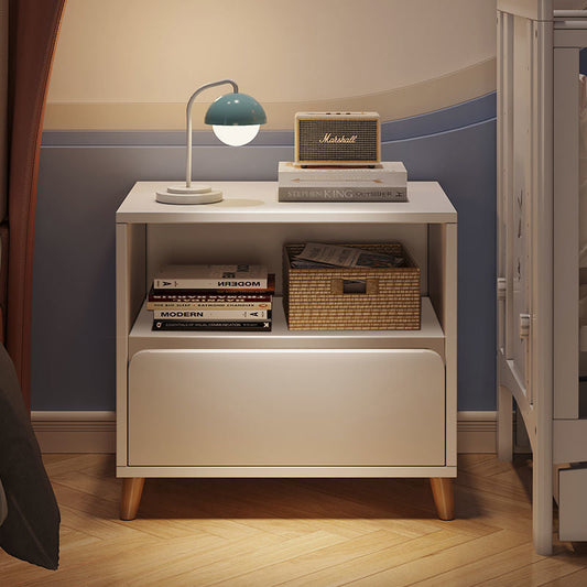 Modern Minimalist Medium-Density Fiberboard Solid Wood Cylinder Square Nightstand With 1/2/3 Drawers For Bedroom