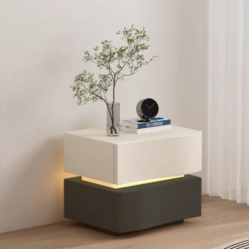 Contemporary Creative Cat-Scratch Resistant Leather MDF Metal Curved Square Nightstand With 2 Drawers For Bedroom