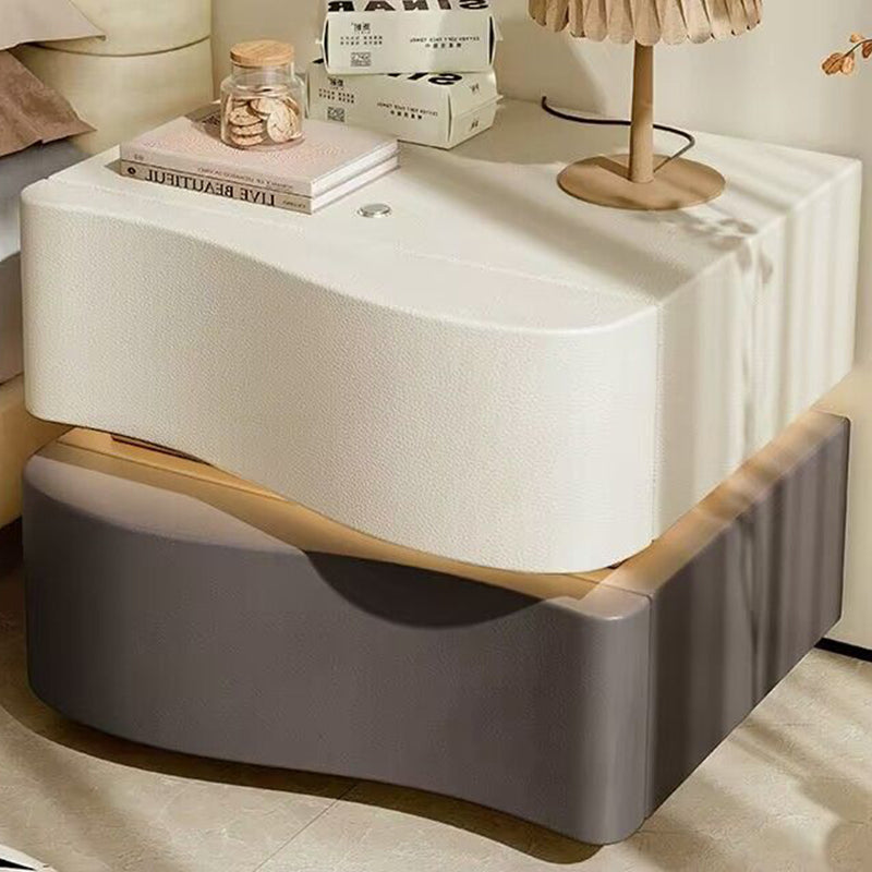 Contemporary Creative Cat-Scratch Resistant Leather MDF Metal Curved Square Nightstand With 2 Drawers For Bedroom