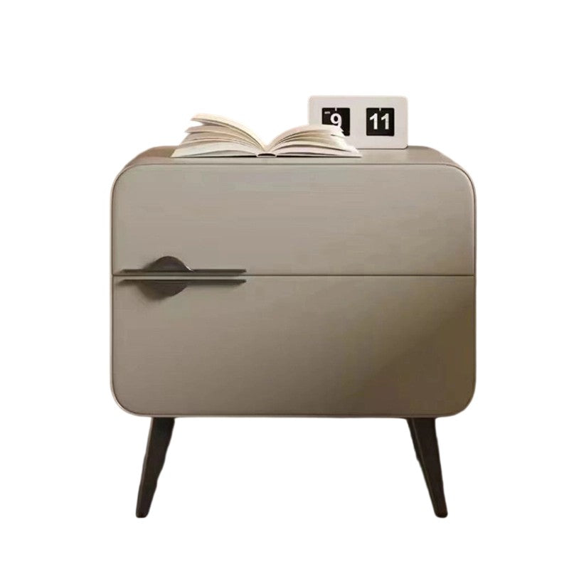 Contemporary Scandinavian Faux Leather Carbon Steel Plywood Pine Wood Metal Rounded Square Cylindrical Nightstand With 2 Drawers For Bedroom