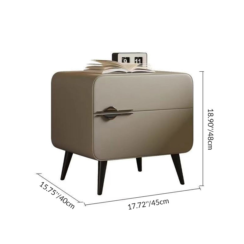 Contemporary Scandinavian Faux Leather Carbon Steel Plywood Pine Wood Metal Rounded Square Cylindrical Nightstand With 2 Drawers For Bedroom