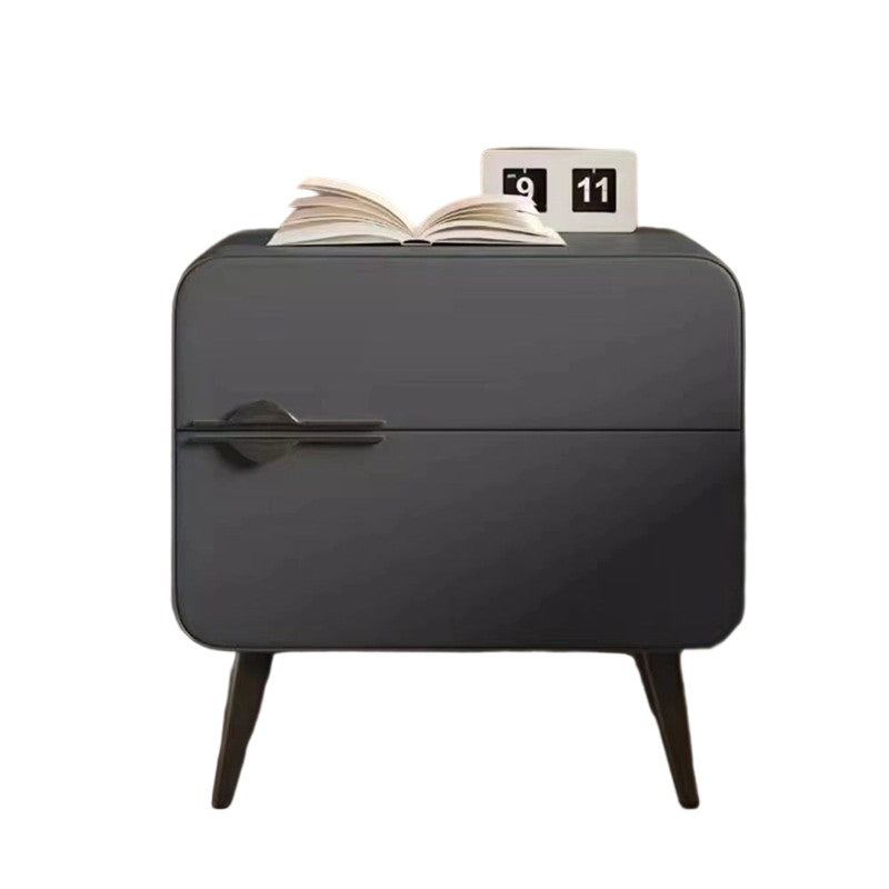 Contemporary Scandinavian Faux Leather Carbon Steel Plywood Pine Wood Metal Rounded Square Cylindrical Nightstand With 2 Drawers For Bedroom