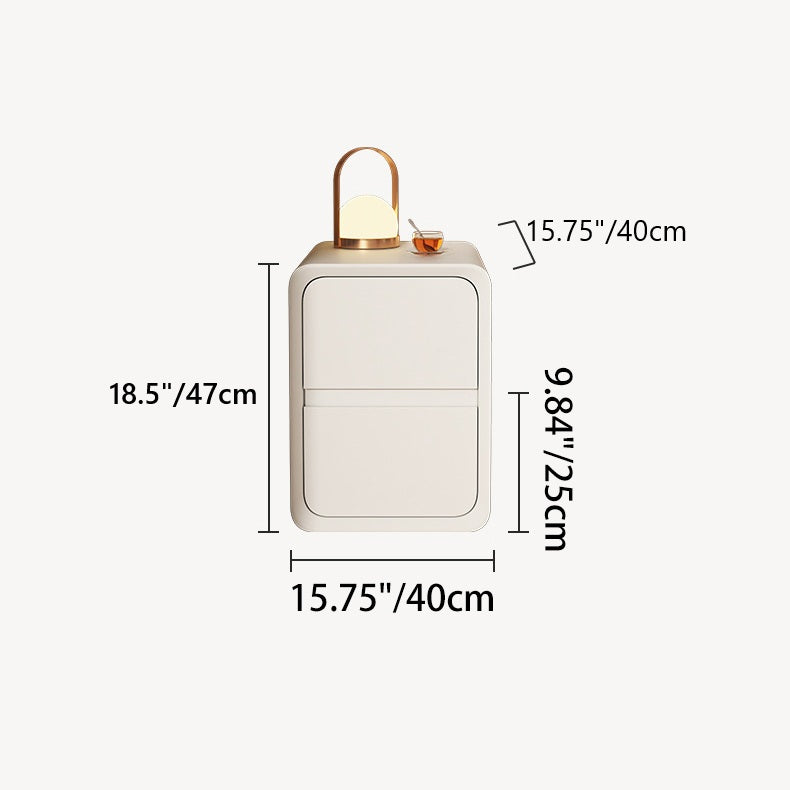 Modern Minimalist MDF Metal Microfiber Leather Rounded Rectangle Nightstand With 2 Drawers For Bedroom