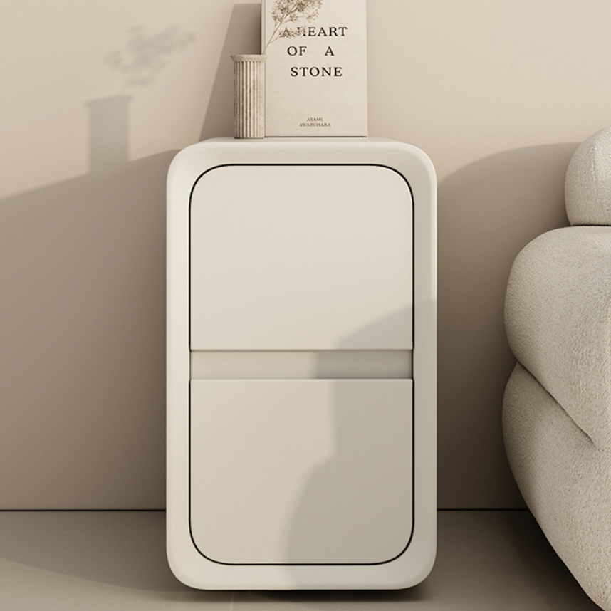 Modern Minimalist MDF Metal Microfiber Leather Rounded Rectangle Nightstand With 2 Drawers For Bedroom